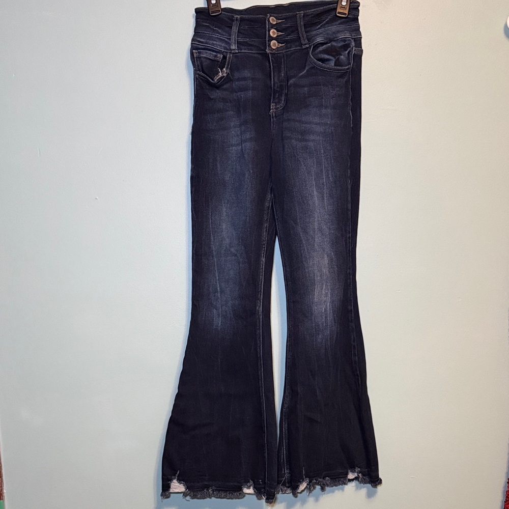 KanCan Dark Wash Flare Jeans with Triple-Button Waist